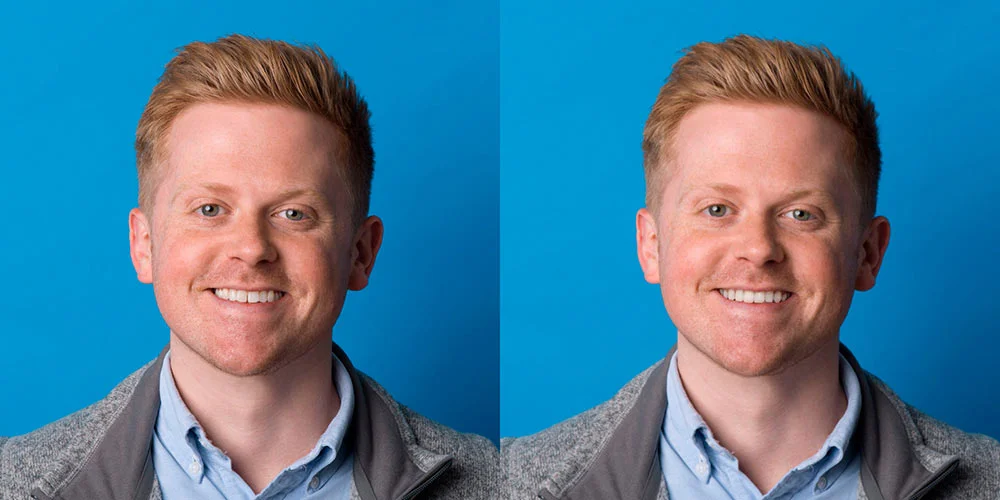 Before and After picture of a man with blonde hair.