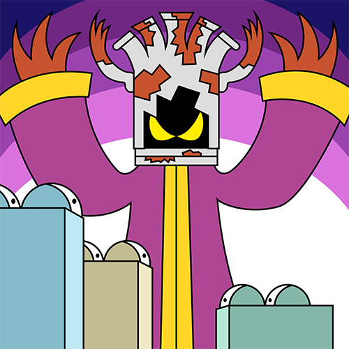 WD-40 Carousel Part 2:

Suddenly, the appliances are approached by a terrible rust wizard, who looms over them. He wears a purple robe, and a broken pot as a helmet, coated with rust. The handles have been broken and bent to become horns. Darkness fills the room, expect for the purple glow from which the rust wizard appeared from.