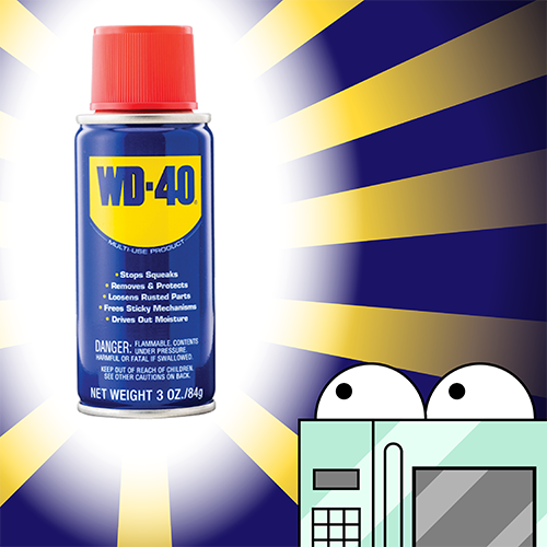 WD-40 Carousel Part 5:

The microwave looks up at its rescuer above, and sees a WD-40 can, with a halo of light behind it and beams of yellow light piercing the darkness.