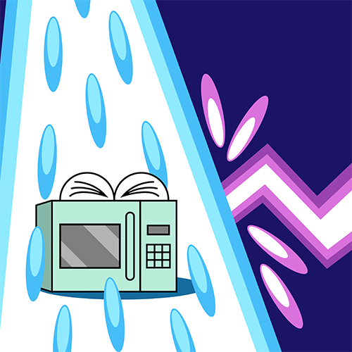 WD-40 Carousel Part 4:

The microwave is shielded from the wizard's rust magic—which now resembles a bolt of lightning—by what seems to be a glowing light above. Interestingly, what appear to be drops of liquid plummet downwards from this light.