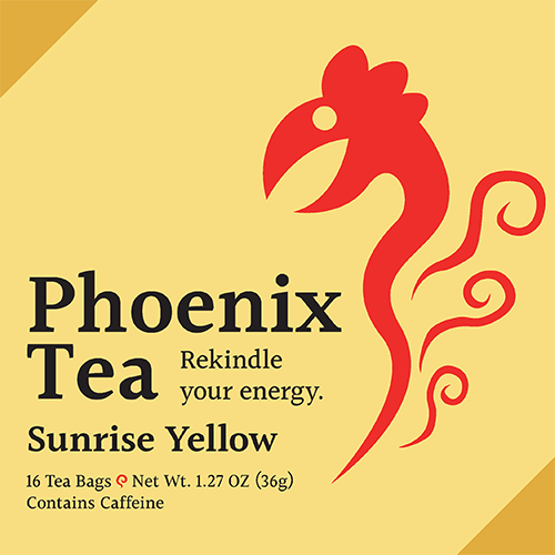 The first finished draft of the "Phoenix Tea" package. This variant is for the yellow tea.
