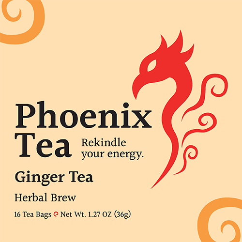 The finished revision of the "Phoenix Tea" package. This variant is for the ginger tea.