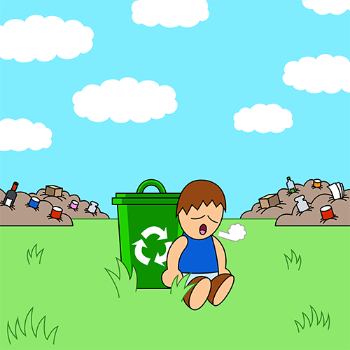 PSA Carousel Part 5:

While Max made plenty of progress, he has tired himself out and fell asleep while leaning on a recycling bin.