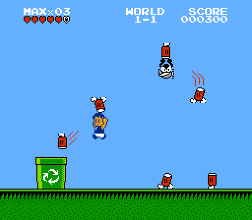 A mock screenshot of a fictitious pixel art game used for the "Trash Snatchers" campaign.