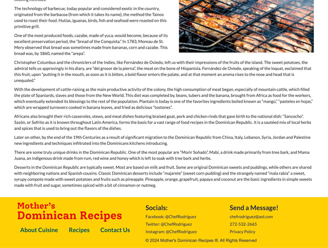 An image of a website for Dominican Cuisine. The image shows the bottom section of the "About Cuisine" page.