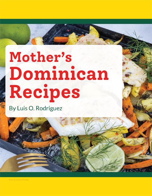 The front cover of a Dominican cuisine cook booklet designed for a college project.