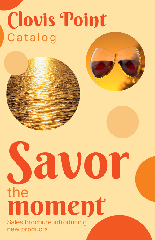 The cover page for a promotional booklet for the fictitious "Savory" wine brand.