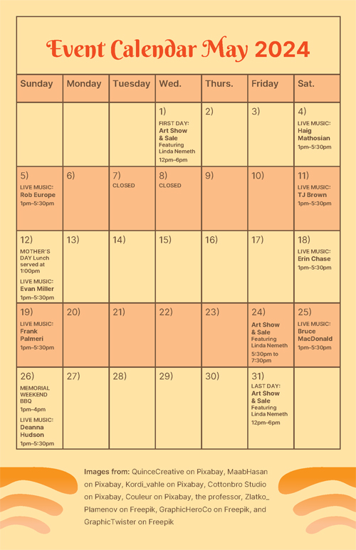 The back cover of a promotional booklet for the fictitious "Savory" wine brand. It showcases the various events scheduled at Clovis Point Vineyard.