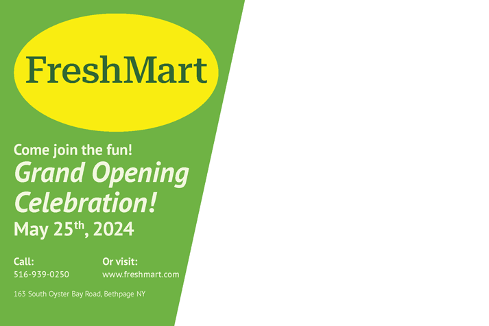 The back of a postcard made for the promotional campaign for the fictitious "FreshMart" store.