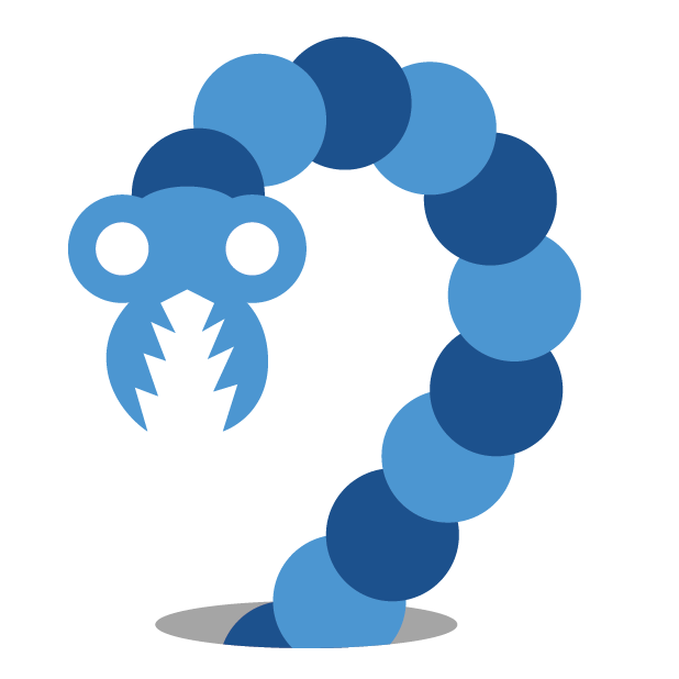 An animated gif of a worm-like creature with large pincers. It's called a Tunneler. Its body is colored with the same light and dark blues that are found throughout this website.