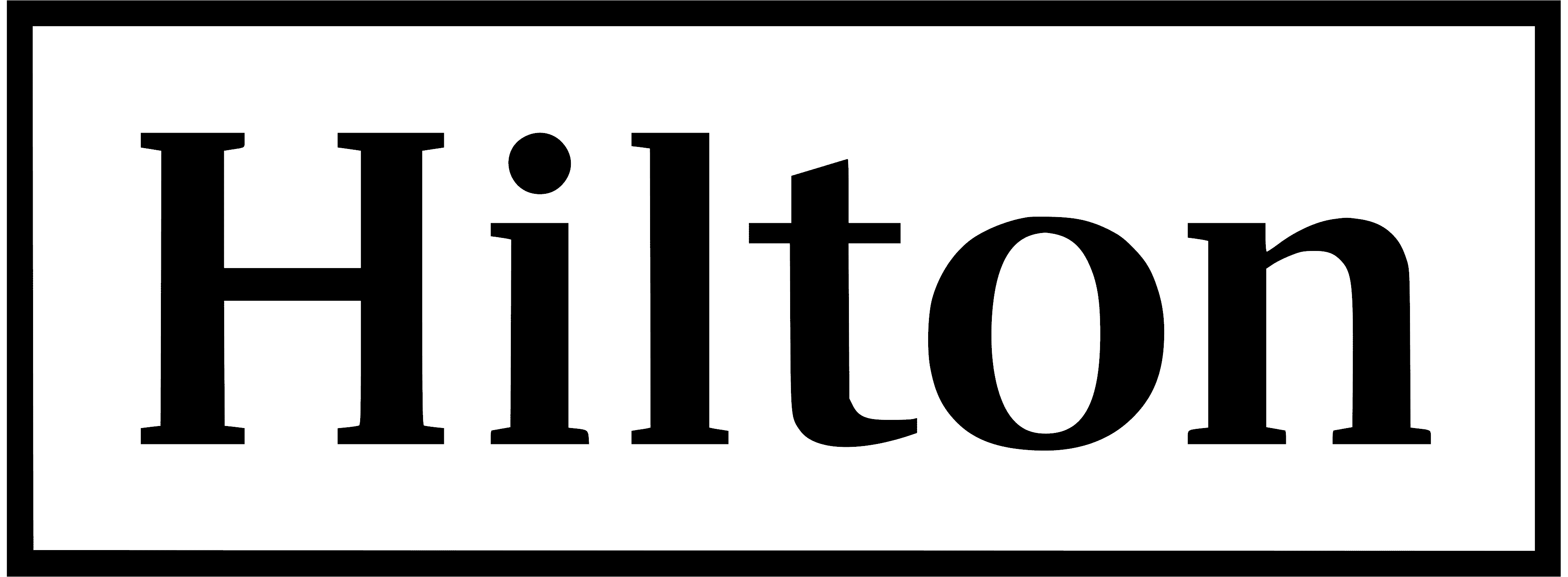 Hilton brand name in bold serif font inside a rectangular border.