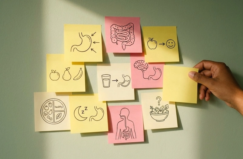 Gut health drawings on sticky notes