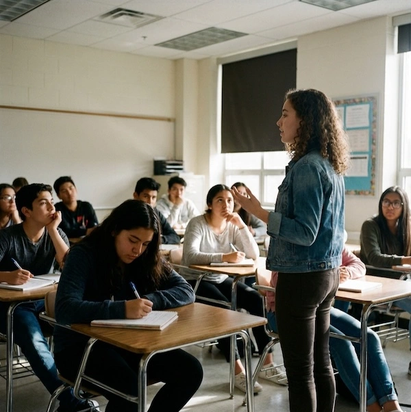 Student speaking in front of class