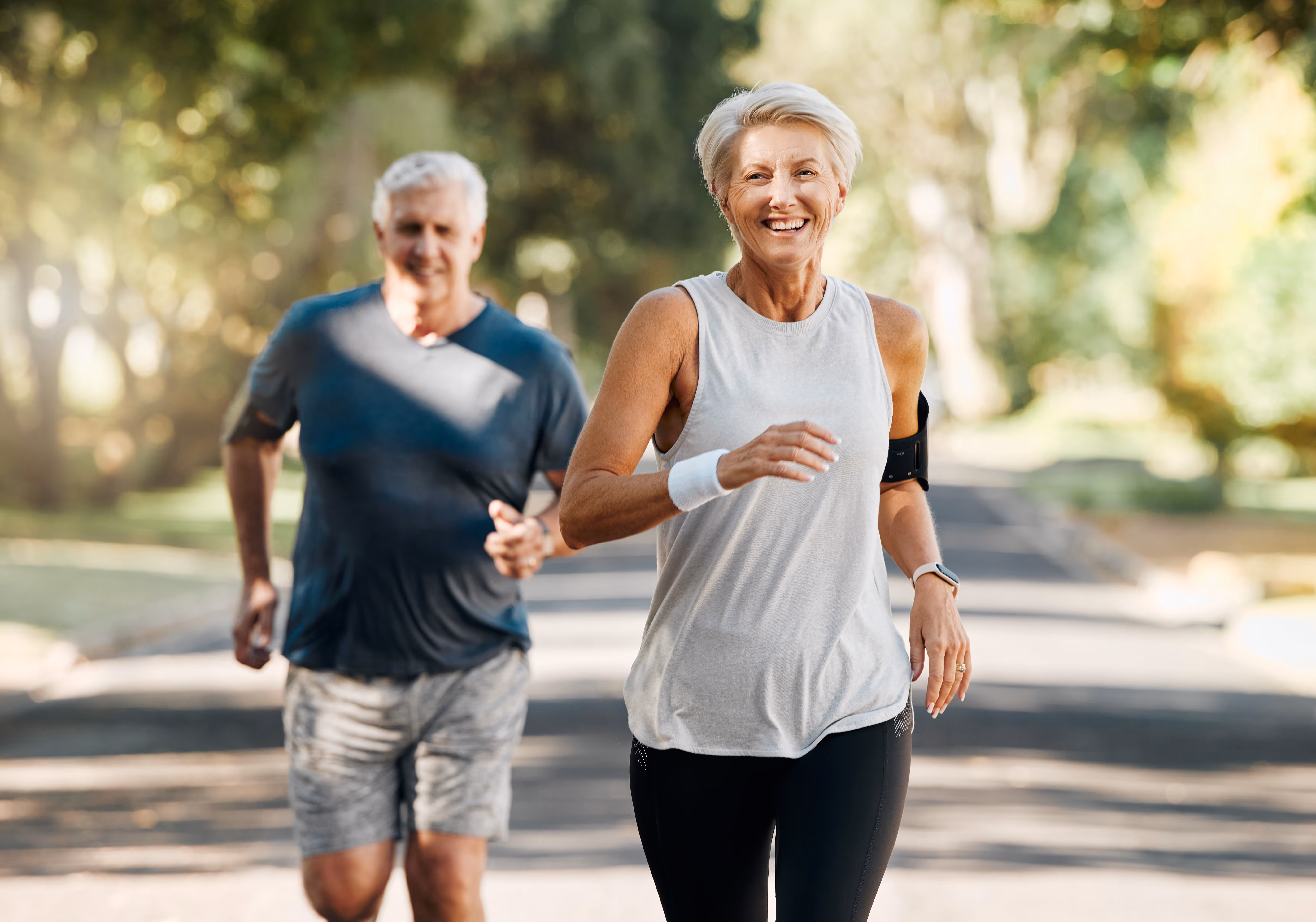Older couple walking stock image