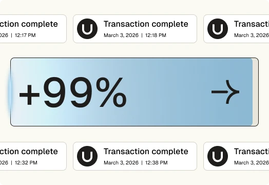 A horizontal bar with a gradient blue background displays +99% in large text and an arrow pointing right.