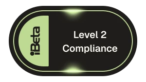 iBeta Level 2 Compliance badge with text in black and light green colors.