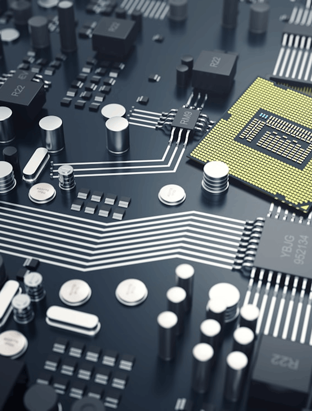 Vue rapprochée d'une carte électronique illustrant les composants d'un circuit imprimé.