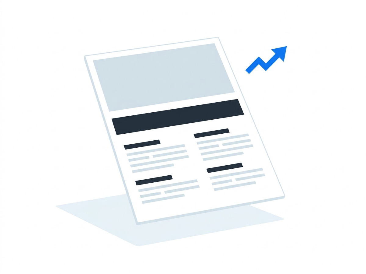 A blog post layout with an upward trending arrow representing search growth