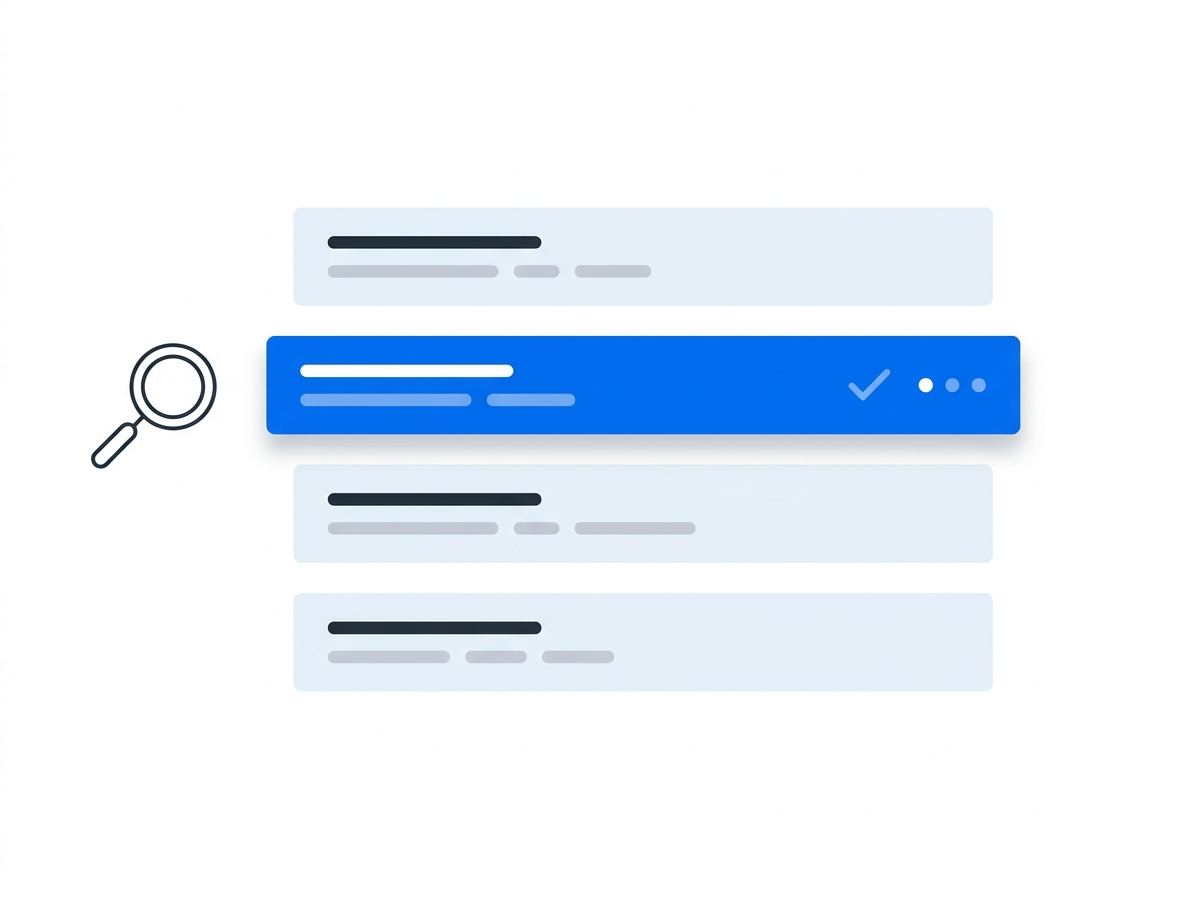 A diagram of search results with one listing highlighted and lifted above the rest