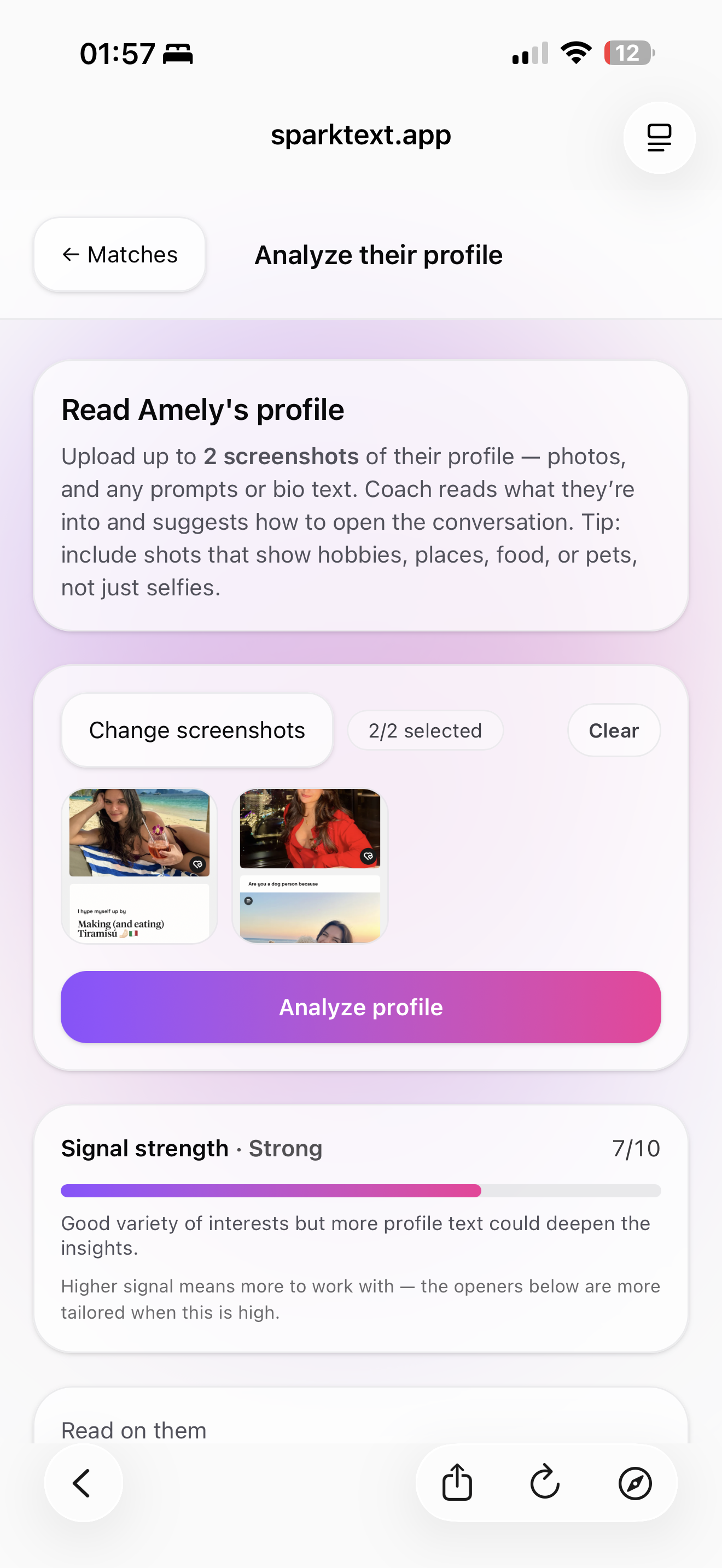Upload screenshots and signal strength