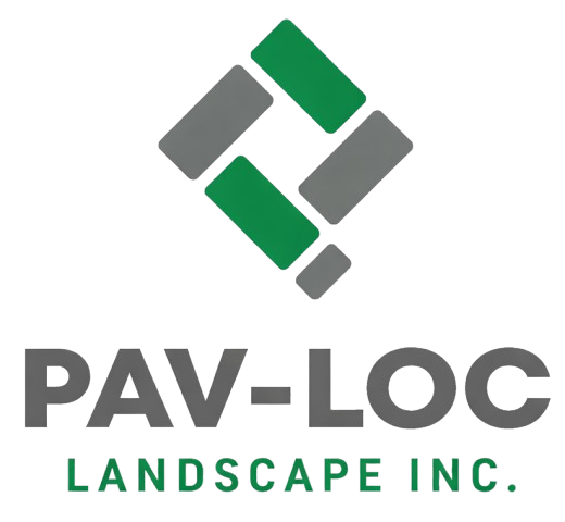 PAV-LOC Landscape Inc. logo with green and gray geometric shapes forming a diamond above the company name.