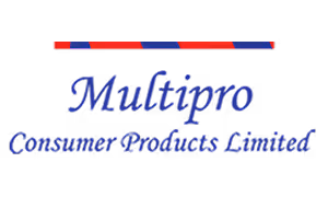 Logo of Multipro Consumer Products Limited with stylized text and a horizontal bar with red and blue segments above it.