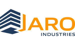 JARO Industries logo with stylized dark building icon and bold orange company name.