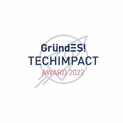 GründES! TECHIMPACT AWARD 2022-Logo vor stilisiertem Raketenmotiv.