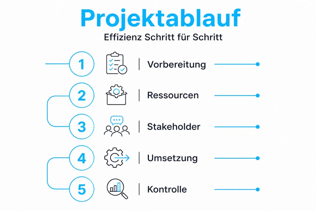Grafik: Der typische Projektverlauf in fünf klaren Etappen