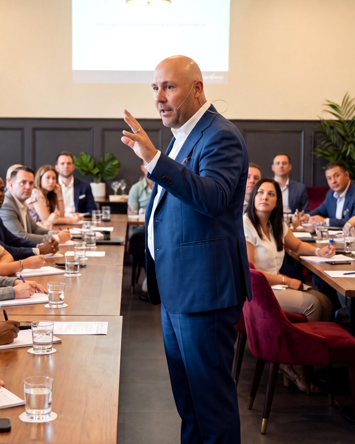 Edward Collins teaching a room of business owners at a live session