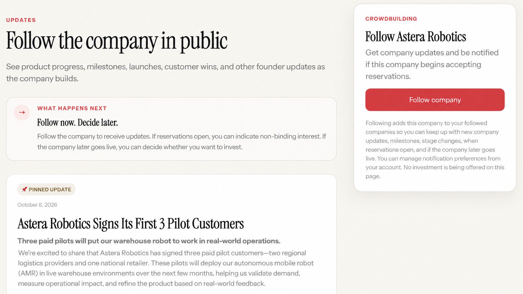 EquityCF company updates and follow experience