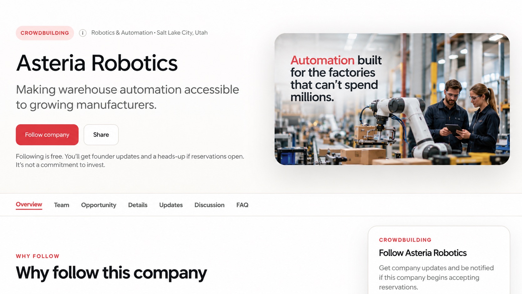 Asteria Robotics company profile on EquityCF