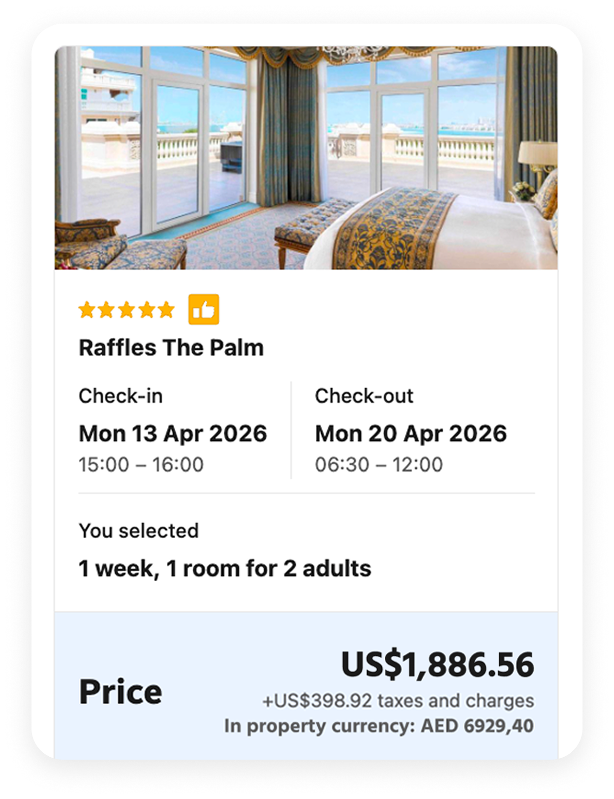 Booking.com — Raffles The Palm US$1,886.56
