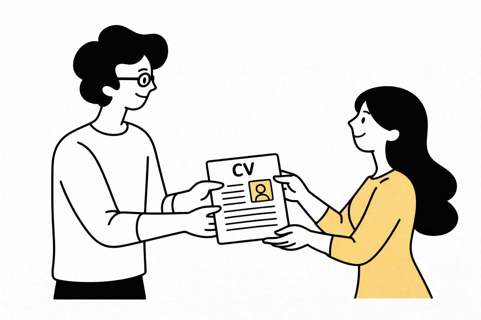 Illustration of a person handing over their CV to apply for a job