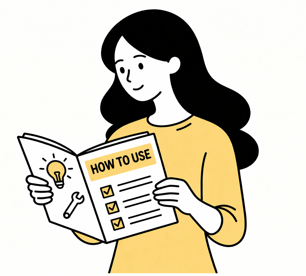 Illustration of person reading a how to use manual