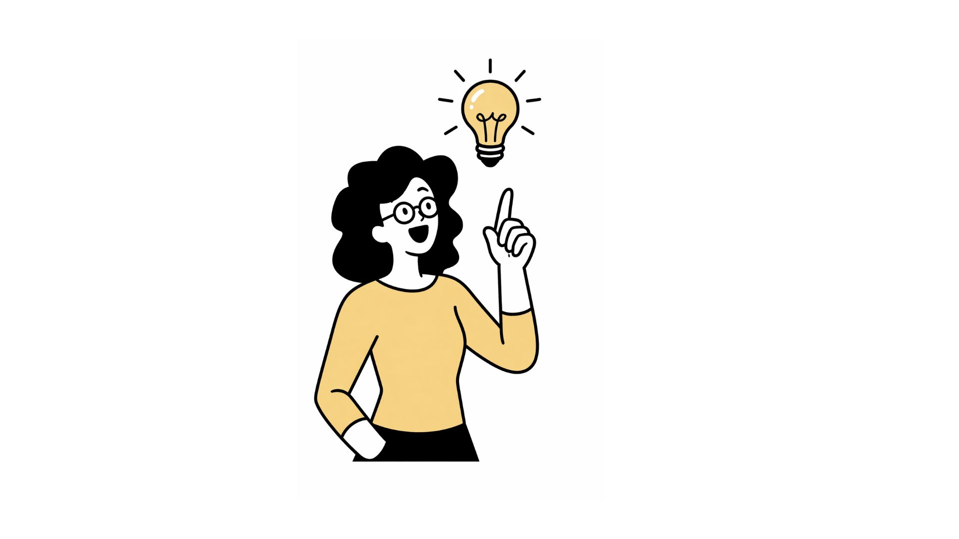 Illustration of a person getting an idea, with them pointing to a lightbulb