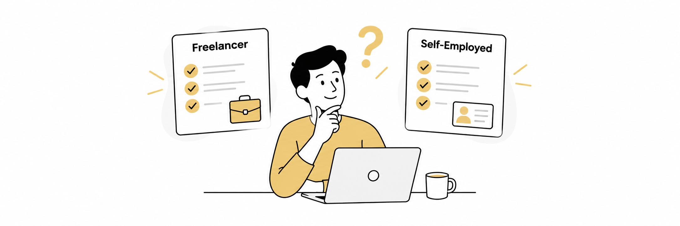 Illustration of a person getting an idea, with them pointing to a lightbulb