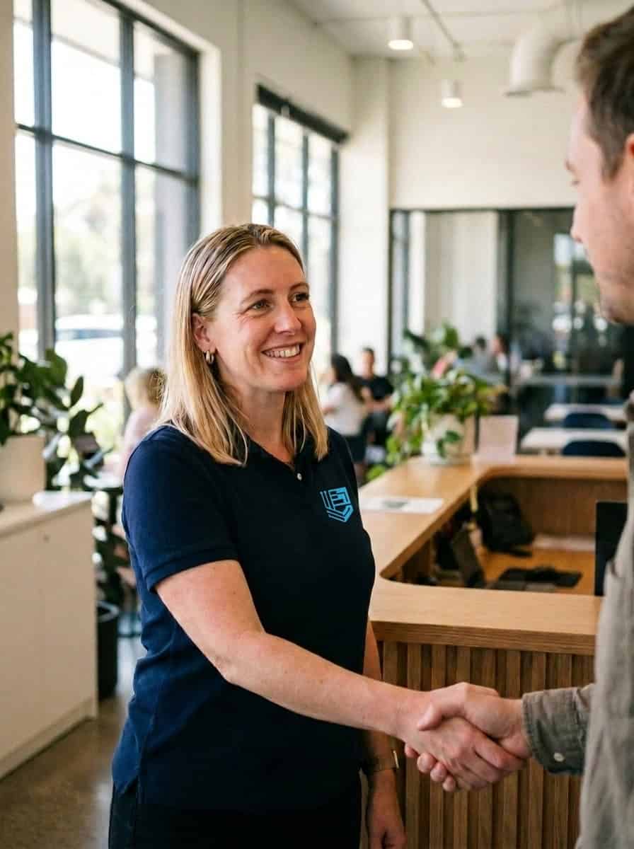 Elscomm team member shaking hands with a client