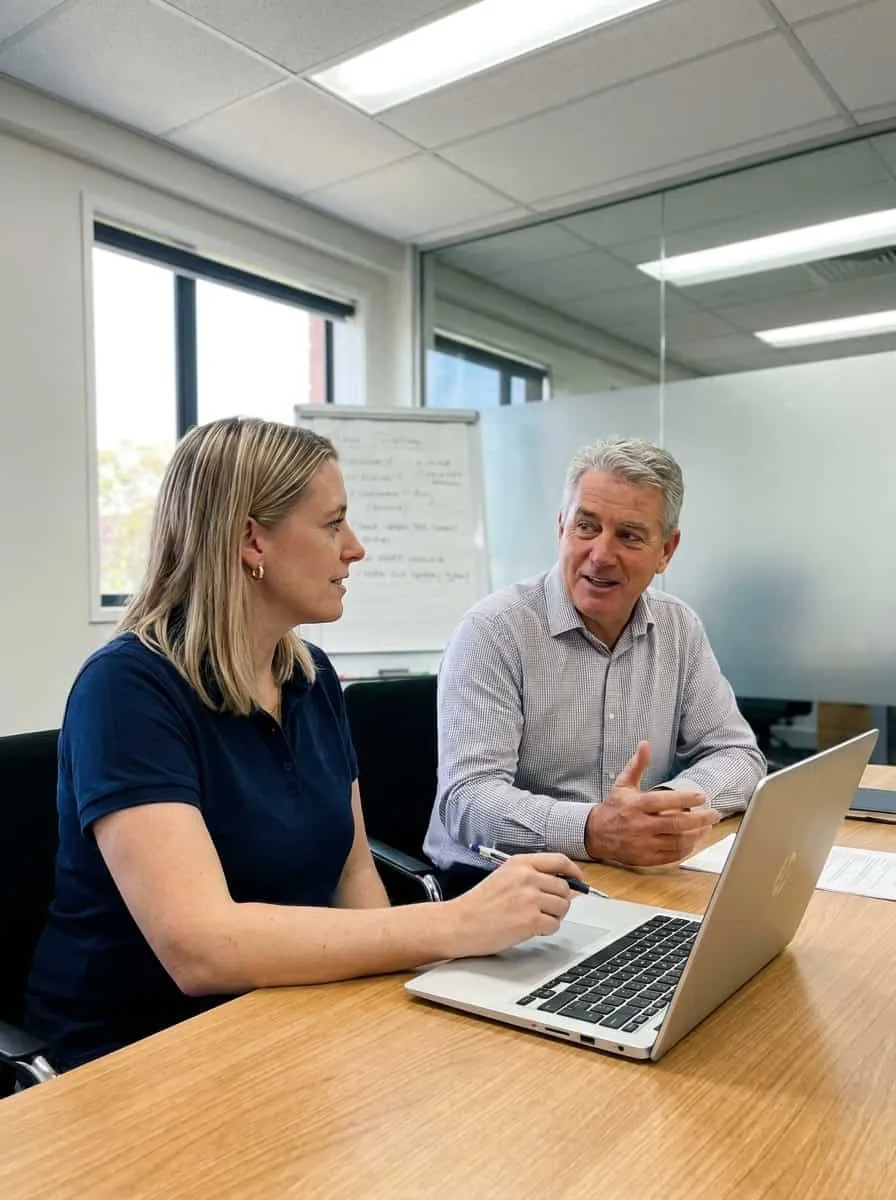 Elscomm consultant sitting down with a client to understand how their business works