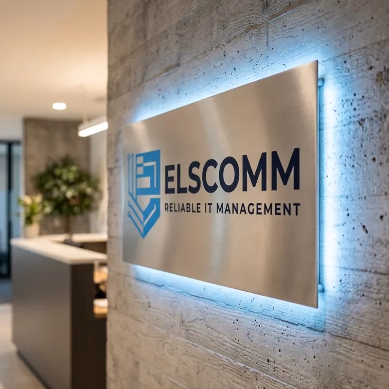 Elscomm reception signage reading Reliable IT Management