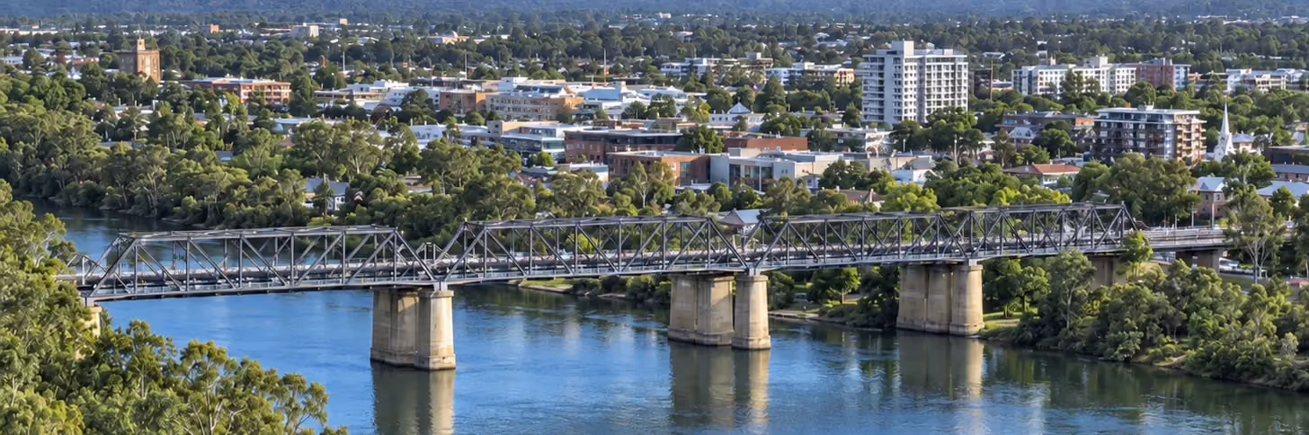 The Nepean River and Victoria Bridge looking across Penrith to the Blue Mountains, where Elscomm provides IT support
