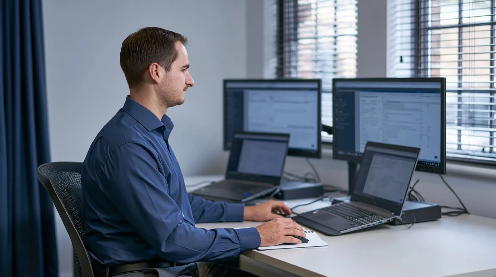 Elscomm engineer walking a colleague through a cloud management dashboard