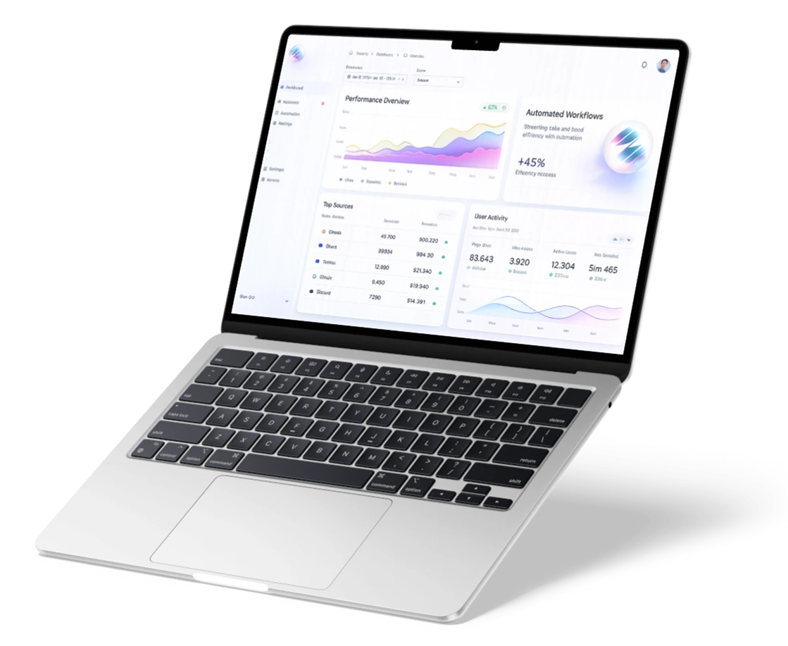 MacBook Air laptop displaying a SaaS analytics dashboard