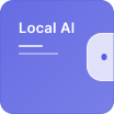Icon with rounded blue square background, labeled 'Local AI' with a small white dot and a stylized border on the right side.