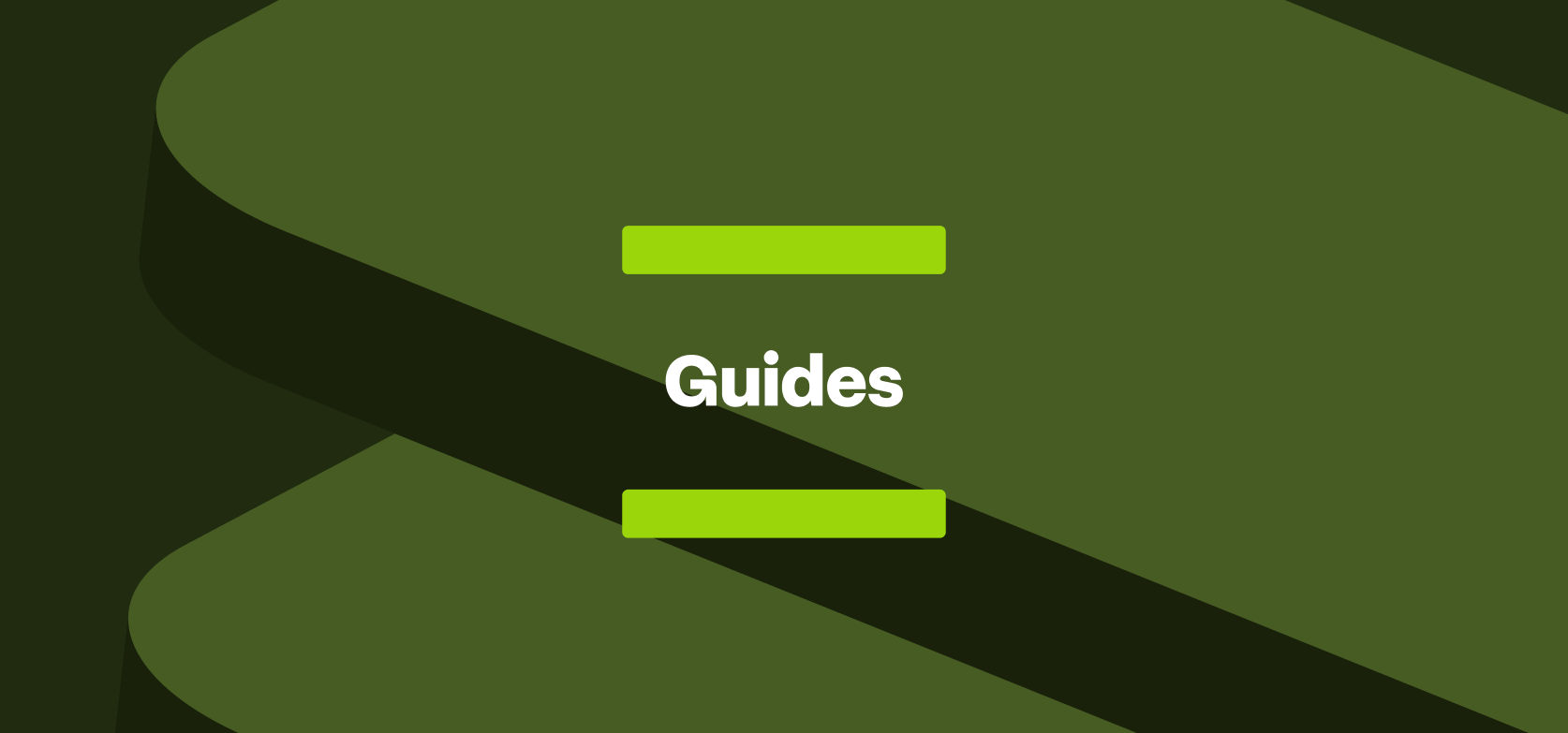 Green abstract layered shape background with the word Guides in bold white text in the center.