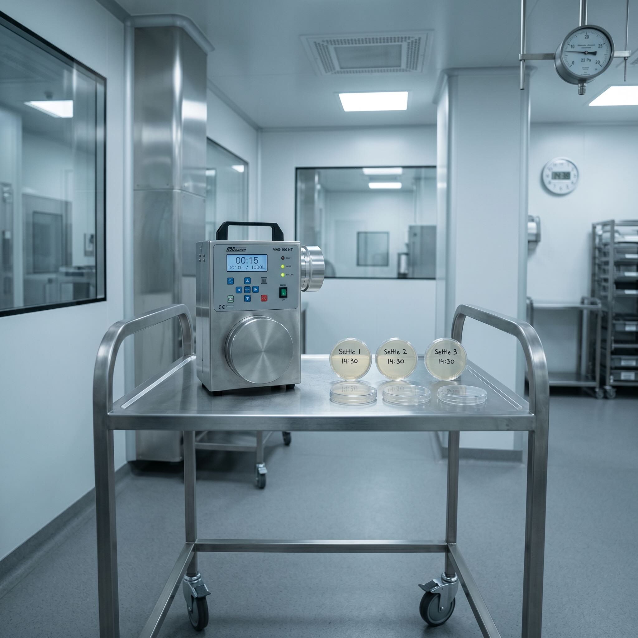 Aseptic isolator with glove ports in a Grade A and B cleanroom