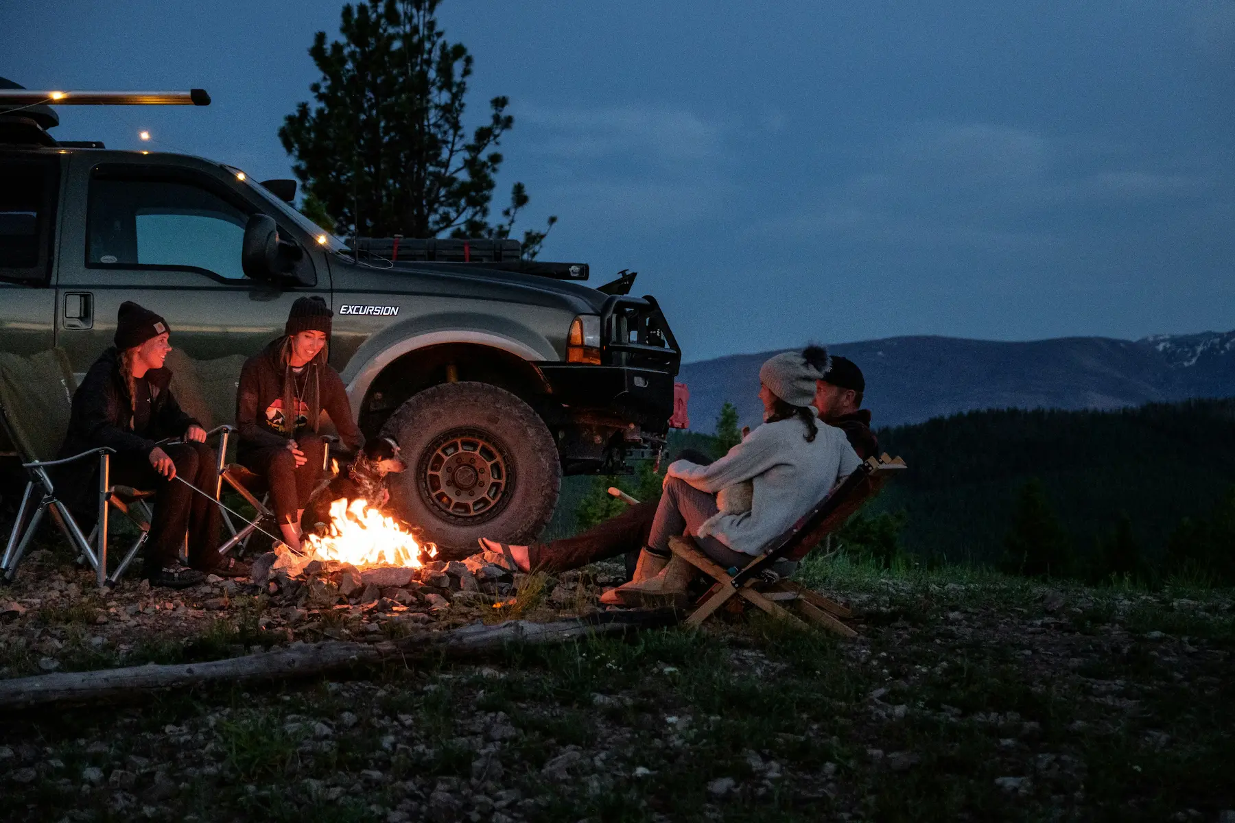 some friends camping at night