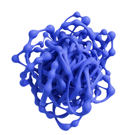 Blue abstract 3D shape resembling intertwined ribbons or organic molecular structure on a black background.