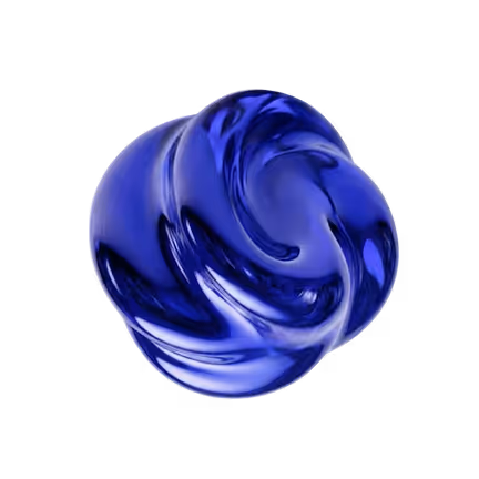 Shiny blue abstract twisted spherical shape on a black background.