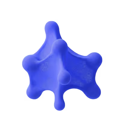 Abstract blue 3D shape with five rounded protrusions on a transparent background.